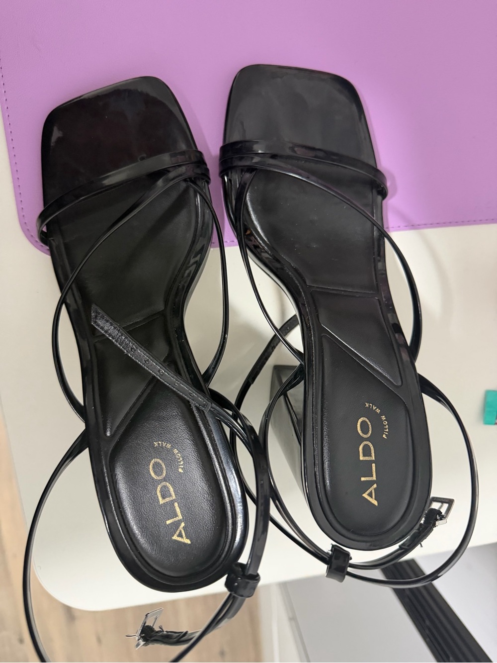 ALDO Black Strappy Square-Toe Heeled Sandals